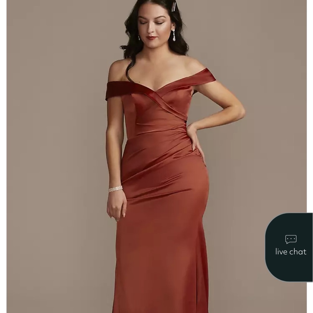 David's Bridal Strapless Satin Dress in Deep Copper